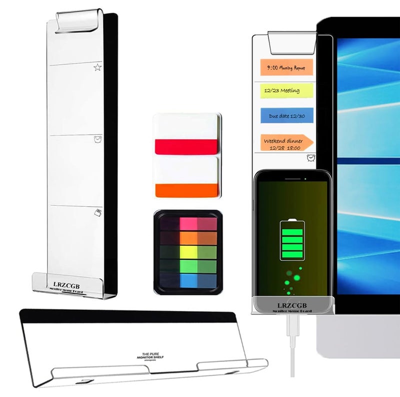 LRZCGB Acrylic Monitor Sticky Note Holder, Transparent Message Board Reminder for Computer Screen (Left) - Image 1